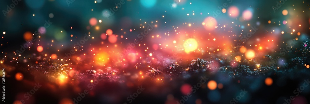Aufkleber Vibrant Bokeh Lights and Sparkling Particles Abstract Background
