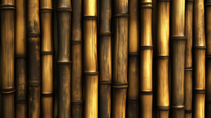 Fototapeta premium Seamless Pattern of Bamboo Planks Arranged Tightly with Linear Grain Textures, Warm Golden Hues, and a Smooth Natural Appearance