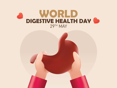World Digestive Health Day poster vector illustration. Healthy stomach Concept