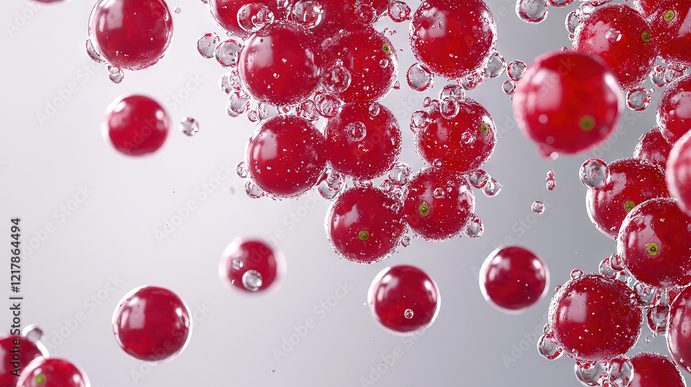Poster a macro of several cherries adorned with water droplets above and below