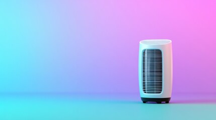 Modern Portable Air Conditioner Against a Gradient Background with Soft Pastel Shades of Pink and Blue, Ideal for Cool Air Circulation in Trendy Indoor Spaces