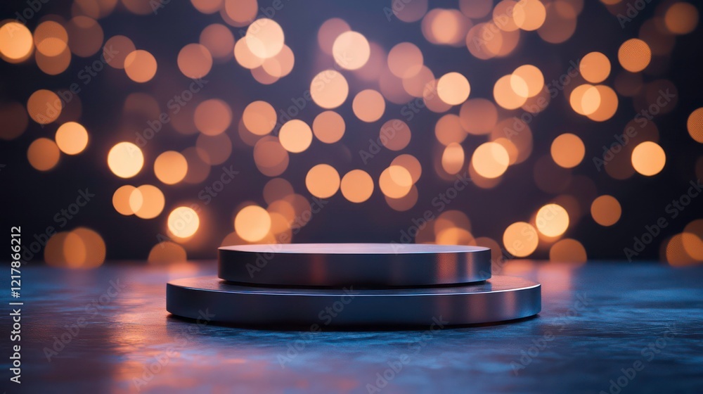 Aufkleber illuminated three tiered platform against a bokeh background