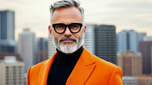 Confident businessman in a stylish coat radiates success, professionalism, and charisma against a clean backdrop.