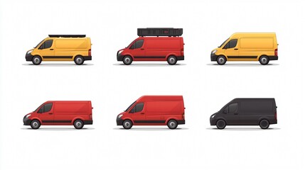 Various Delivery Vans Flat Vector Illustration