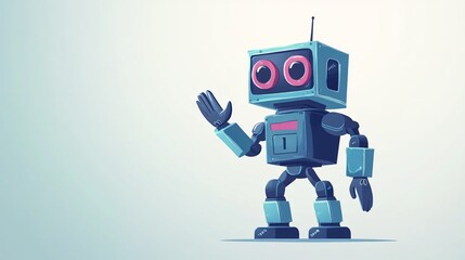 Cute Friendly Robot Waving Hand Vector Cartoon Character