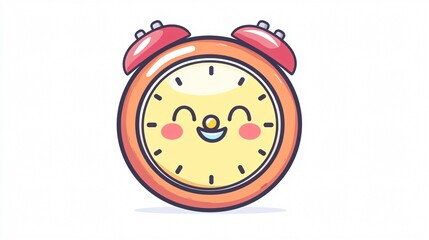 Whimsical Kawaii Cartoon Clock in a Wide Angle Line Art Style