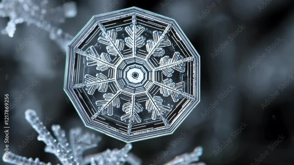 Poster intricate snowflake design captured in close-up showing unique patterns in a winter landscape