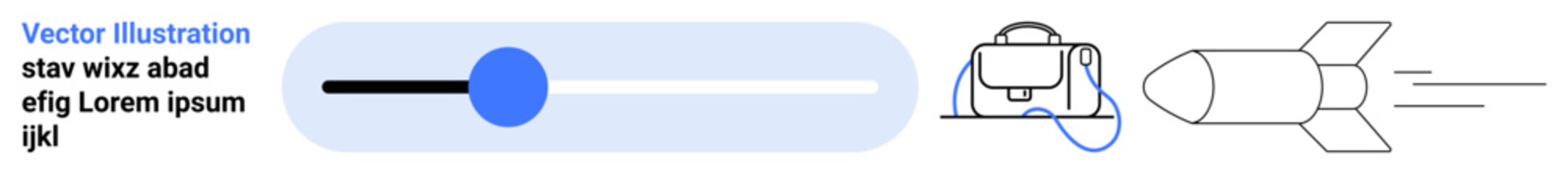 Obraz premium Futuristic design featuring a blue slider, a virtual reality headset, and a rocket with motion lines. Ideal for technology, innovation, virtual reality, gaming, education, startups, web design