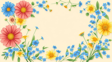 Obraz premium Bright watercolor flower composition in pastel colors with space for text.