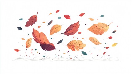 Autumn Leaves Blowing in Wind - Wide Angle Centered Composition