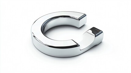 Elegant Chrome C Letter Shape Silver Ring Jewelry on White Background