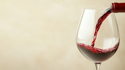   A glass of red wine is being poured from a red wine bottle into a wine glass