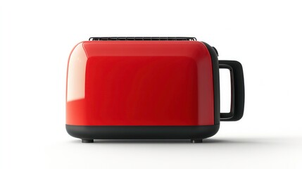 Modern red toaster with black accents, isolated on a white background.