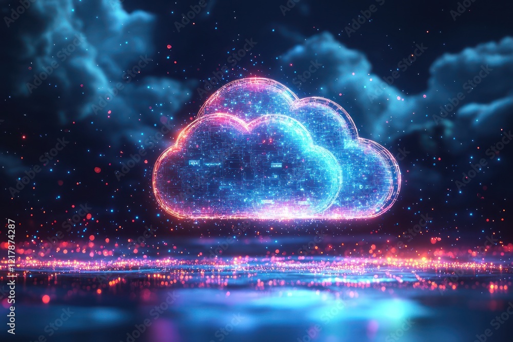 Poster 3d illustration a cloud computing network server, conceptualizing data storage and internet technolo