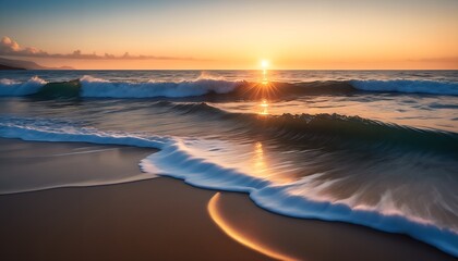 Fototapeta premium Ocean waves breaking on a golden sandy beach