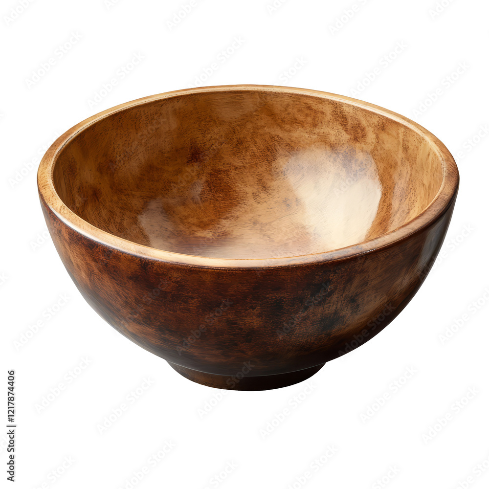 Poster empty wooden bowl resting on a transparent background ready for use in serving or decoration, empty 