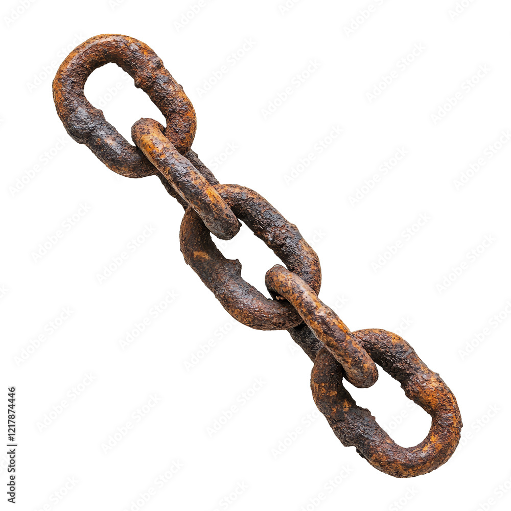 Poster rusty chain isolated on a transparent background showcasing weathered metal and industrial texture, 