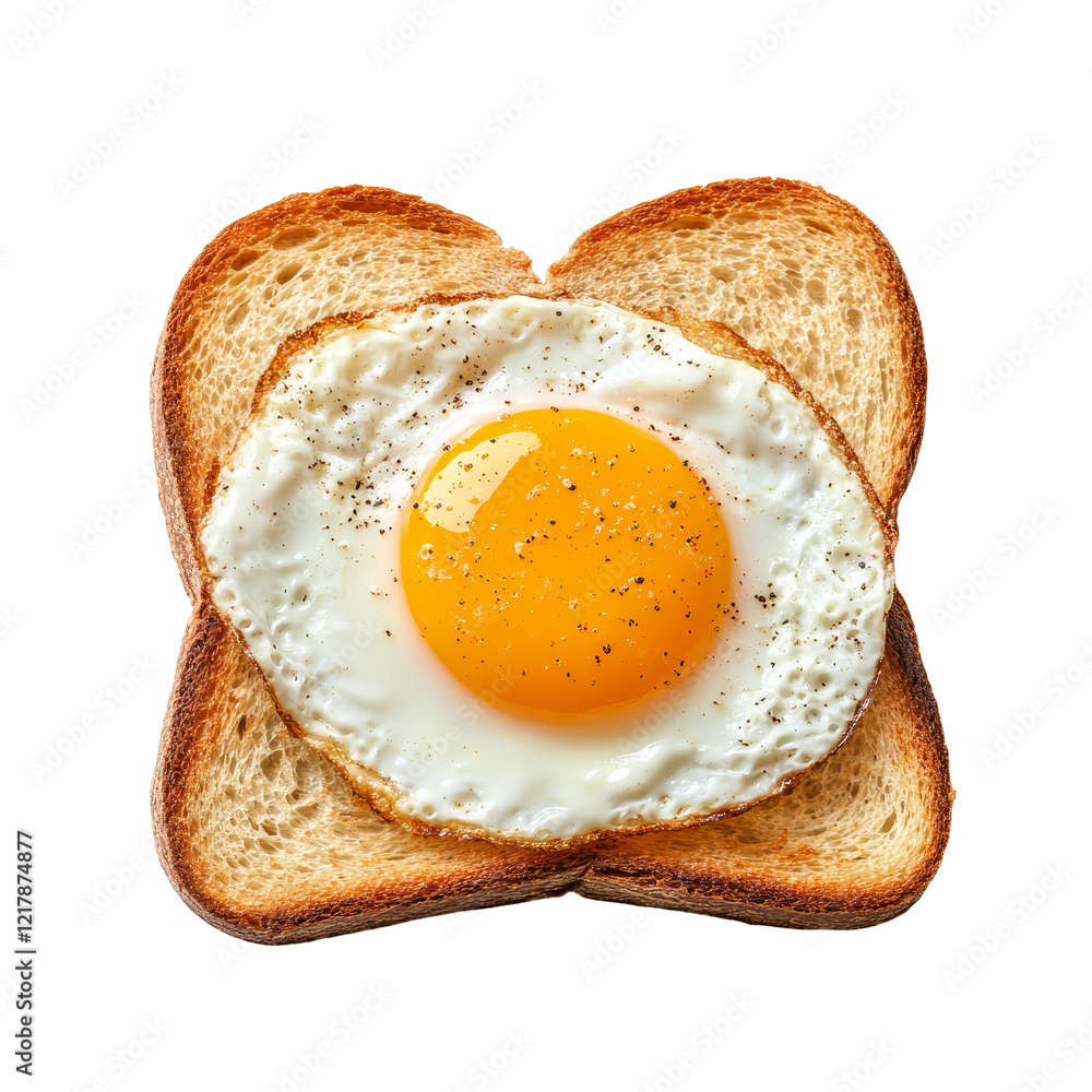 Aufkleber top view of toasted bread topped with a perfectly fried egg on a clean transparent background for a 