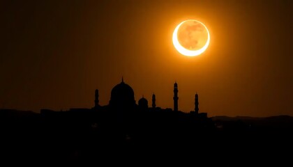 Obraz premium Mosque Silhouette Against Annular Solar Eclipse