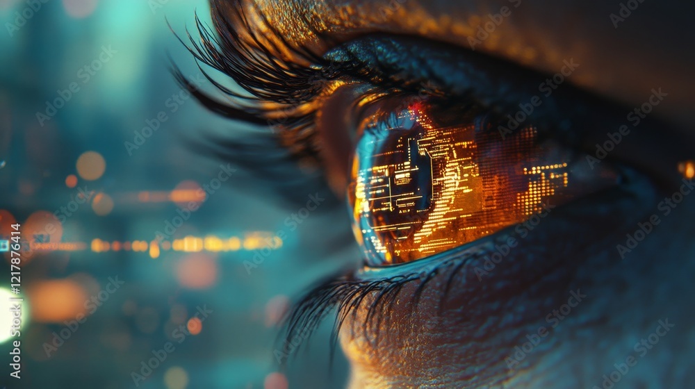 Poster futuristic eye concept with a unique digital interface and intricate neural patterns for a creative 