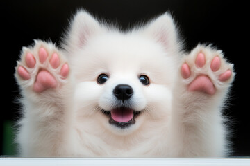 White Puppy with Raised Paws