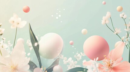 Minimal Easter Banner with Pastel Eggs and Flowers