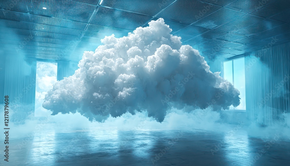 Poster conceptual visualization for saas platforms, showing cloud computing and data management as pivotal 