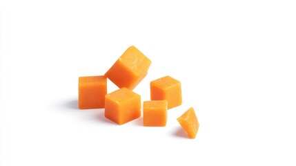 piece of pumpkin, cubes, isolated on white background, clipping path, full depth of field