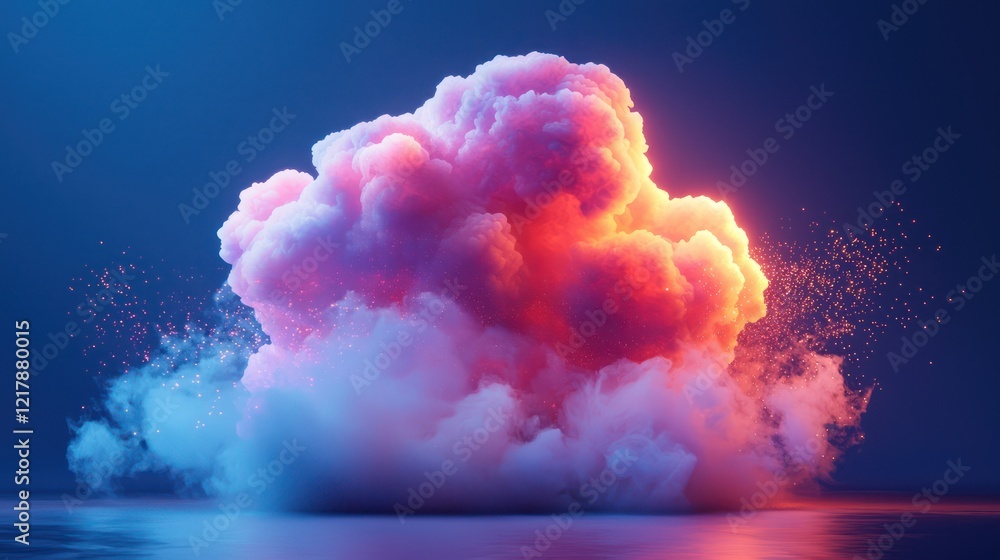 Poster creative 3d icon representing cloud computing, integrating artistic elements to visualize data stora