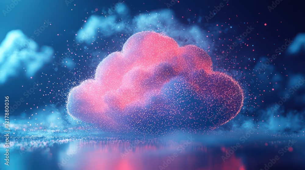Poster creative 3d icon representing cloud computing, integrating artistic elements to visualize data stora