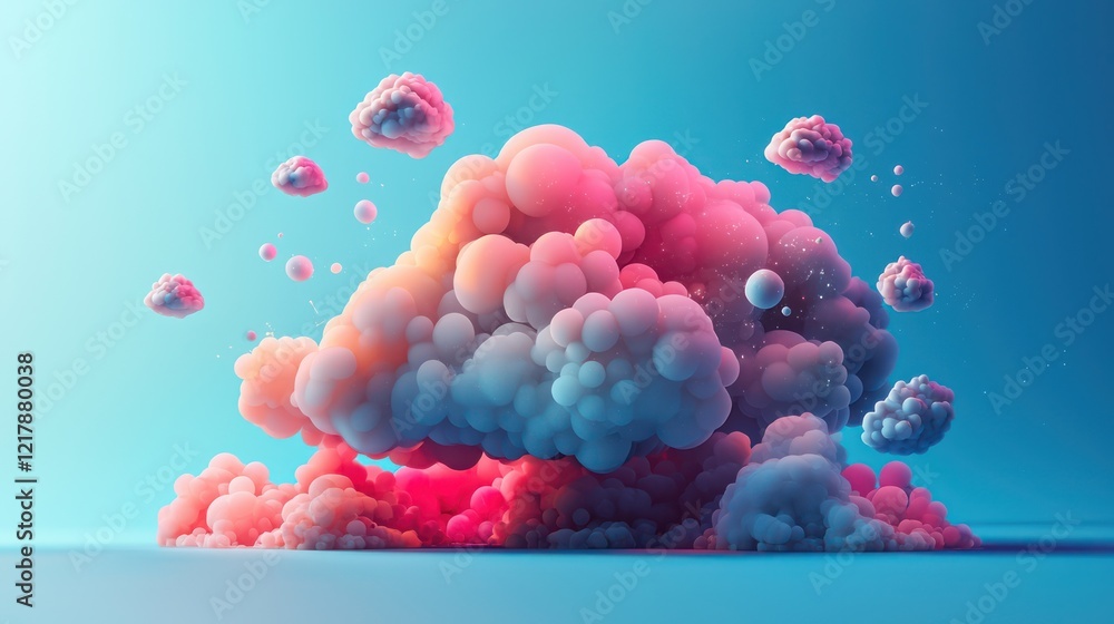 Poster creative 3d icon representing cloud computing, integrating artistic elements to visualize data stora