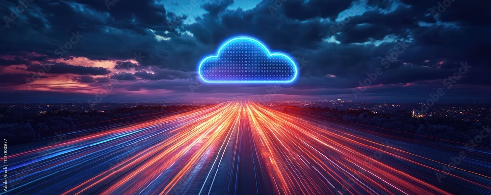 Aufkleber depicting the synergy between high-speed 5g internet and cloud computing as pillars the modern digit