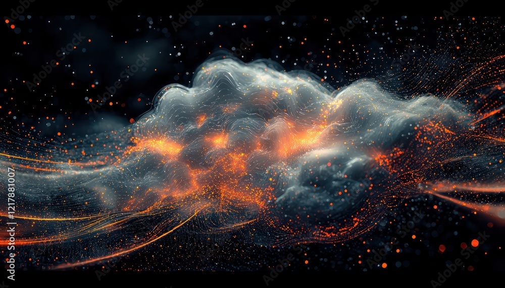 Poster digital depiction a cloud interconnected with nodes, highlighting the complex and robust architectur