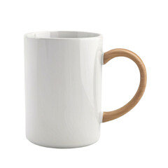A single, blank white ceramic mug 