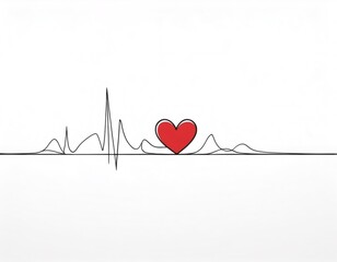 Red heart shape is beating like a heartbeat line representing love, healthcare, and Valentine's Day