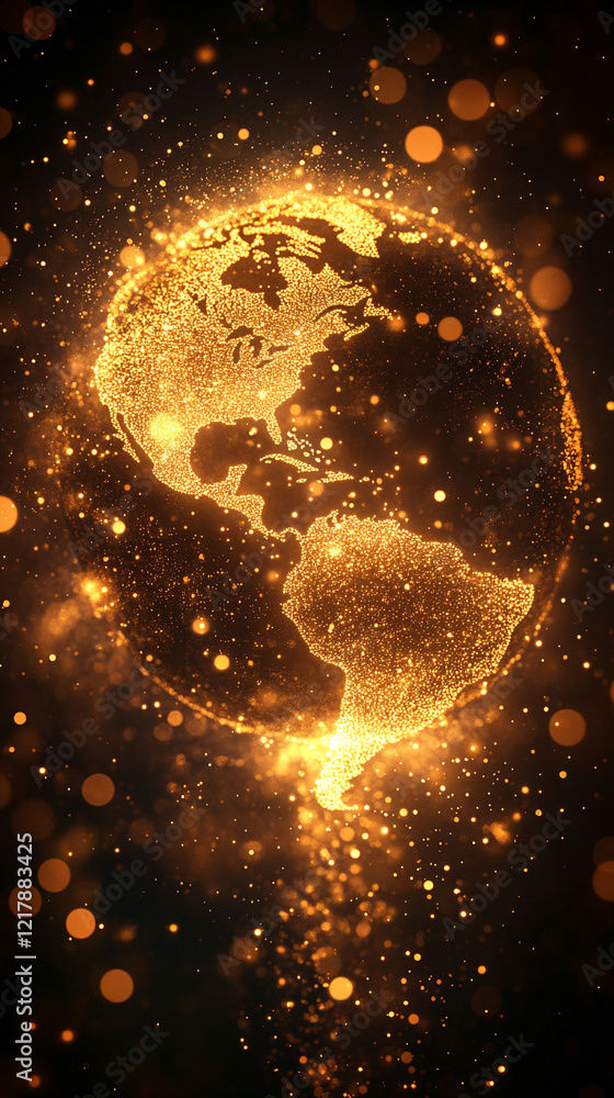 Poster holographic globe on a gold silver white bright background symbolizing global connectivity and data 
