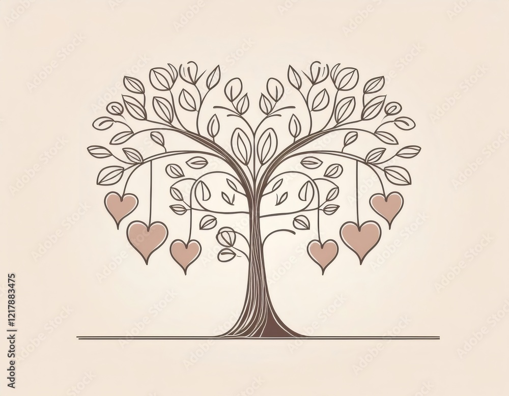 Poster heart laden tree branching symbolizing romantic connection and affectionate sentiment