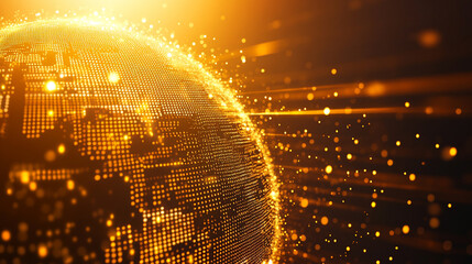 Holographic globe on a gold silver white bright background symbolizing global connectivity and data transfer in a cyber technology theme minimalistic bright tone modern blurred empty caption space

