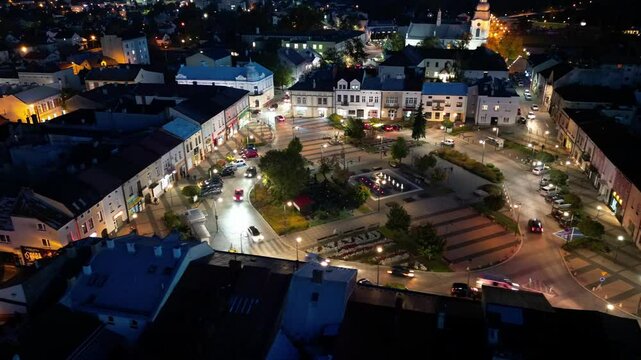Mesmerizing hyperlapse of the Old Town Market Square in Mielec, Poland, at night.