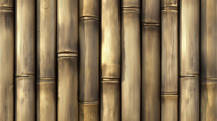 Fototapeta premium A seamless texture of bamboo planks, featuring light golden hues, smooth surfaces, and uniform, vertical grain patterns that create a clean and natural feel