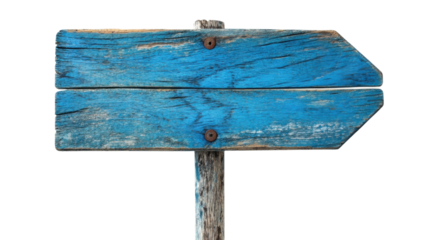 Blue wooden signboard on transparent background