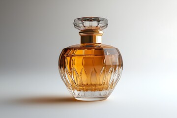 A luxurious perfume bottle for men, presented in a beautiful gold glass bottle, isolated against a pristine white background.