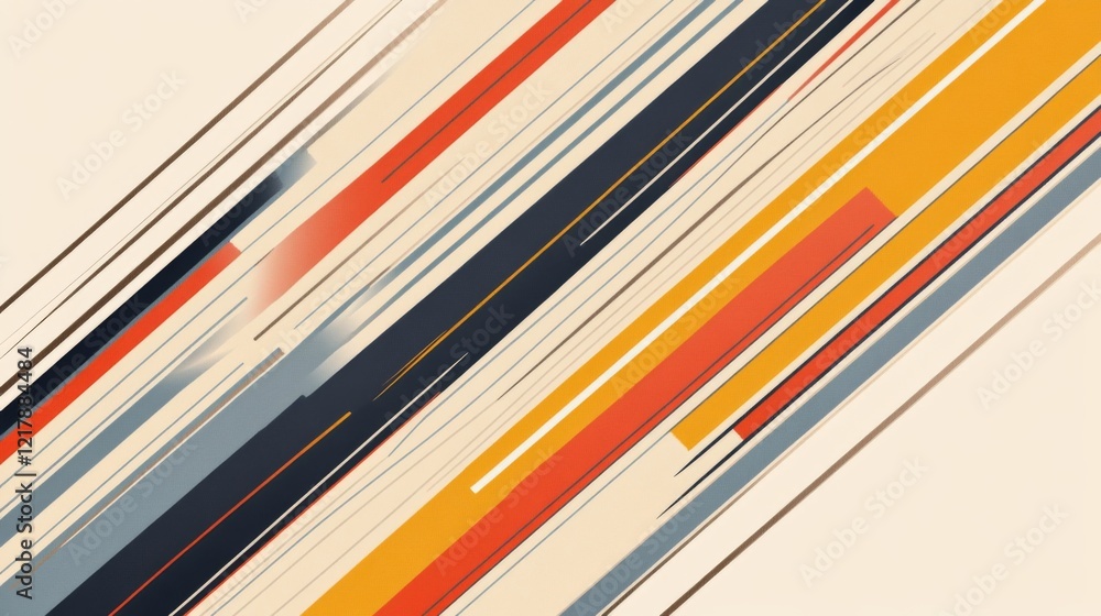 Poster abstract design featuring dynamic diagonal lines in warm and cool tones on a beige background