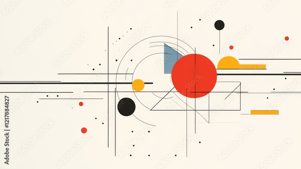 Poster abstract geometric design featuring vibrant circles and lines on a soft background