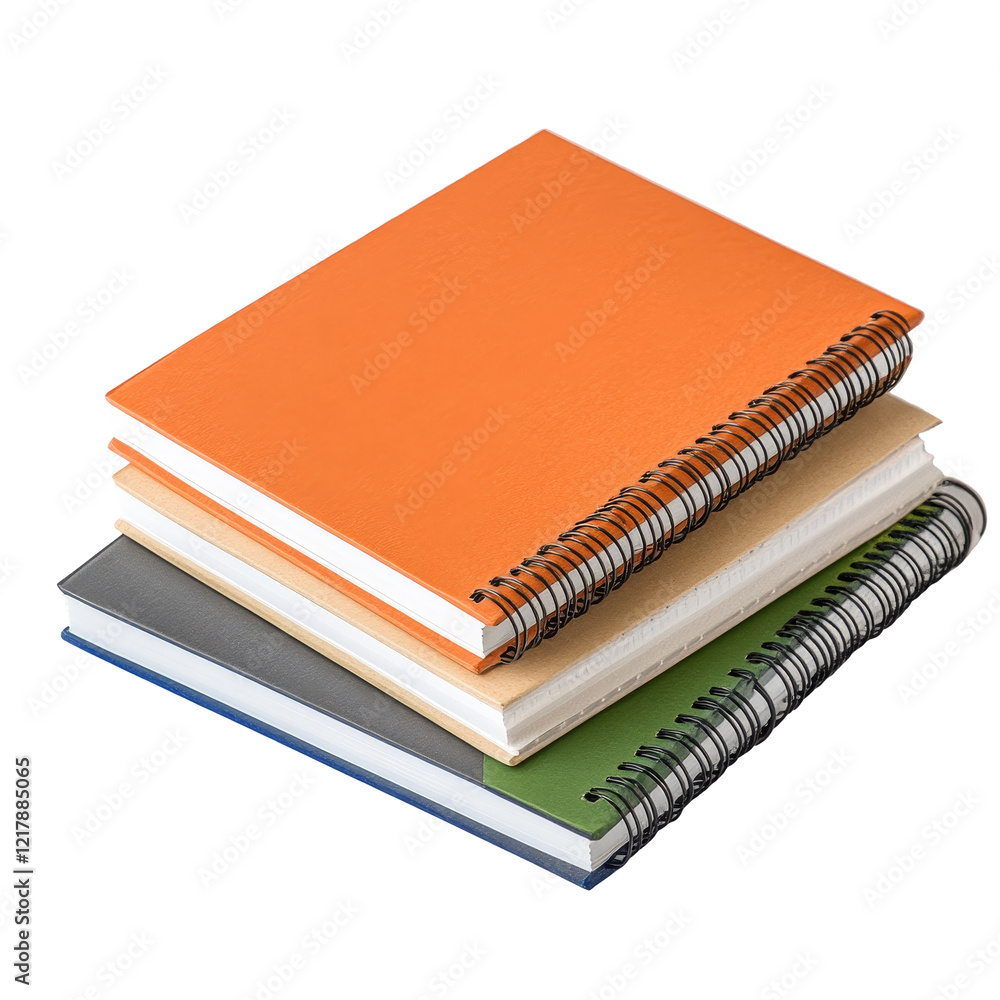 Aufkleber colorful paper notebooks stacked neatly on a transparent background for office use and organization,
