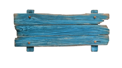 Blue wooden signboard on transparent background