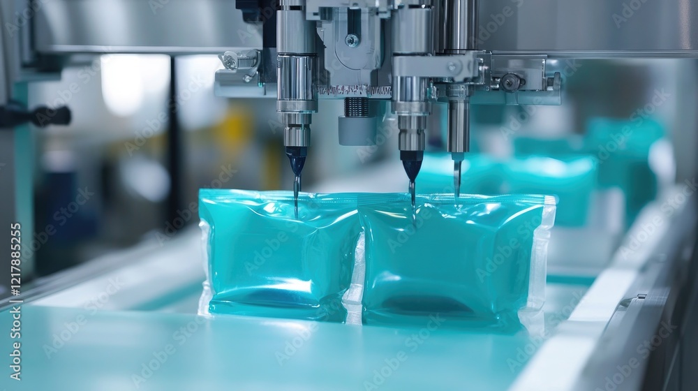 Poster an automated packaging machine sealing products on a production line.