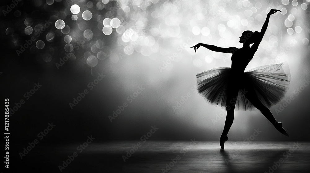 Poster ballerina in tutu with bokeh lights background