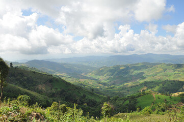 Obraz premium Lush Green Valleys Under Cotton Clouds
