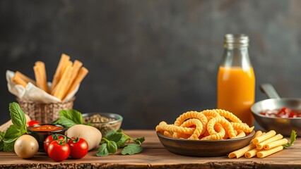Delicious Italian Pasta with Breadsticks, Tomatoes, and Orange Juice